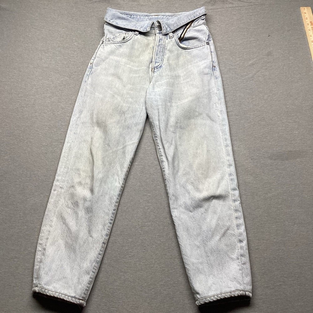 Jean Atelier Flip Waistband Tapered Jeans Size 25 Light Bleach Distressed 90s